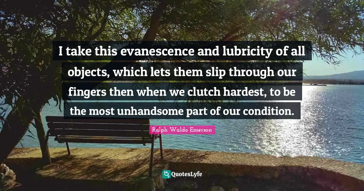 I take this evanescence and lubricity of all objects, which lets them slip through our fingers then when we clutch hardest, to be the most unhandsome part of our condition.