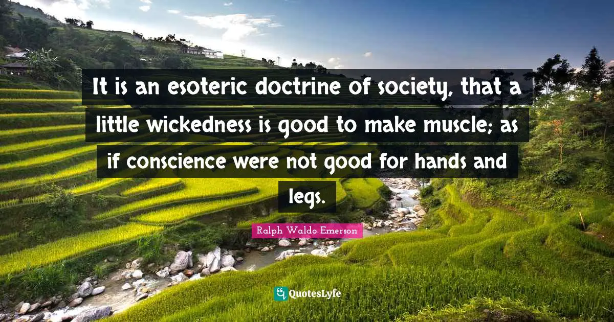 It is an esoteric doctrine of society, that a little wickedness is good to make muscle; as if conscience were not good for hands and legs.