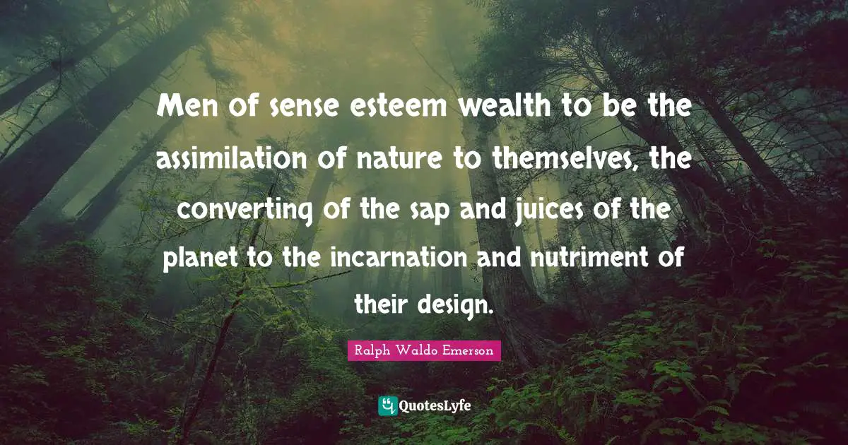 Converting Quotes: "Men of sense esteem wealth to be the assimilation of nature to themselves, the converting of the sap and juices of the planet to the incarnation and nutriment of their design."