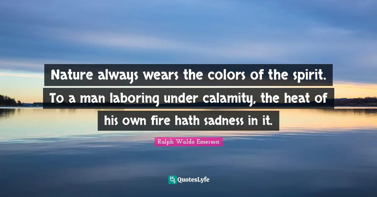 Nature always wears the colors of the spirit. To a man laboring under calamity, the heat of his own fire hath sadness in it.