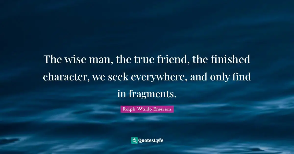The wise man, the true friend, the finished character, we seek everywhere, and only find in fragments.