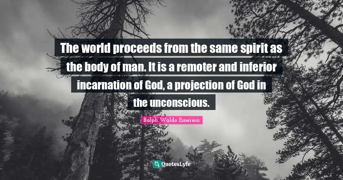 The world proceeds from the same spirit as the body of man. It is a remoter and inferior incarnation of God, a projection of God in the unconscious.