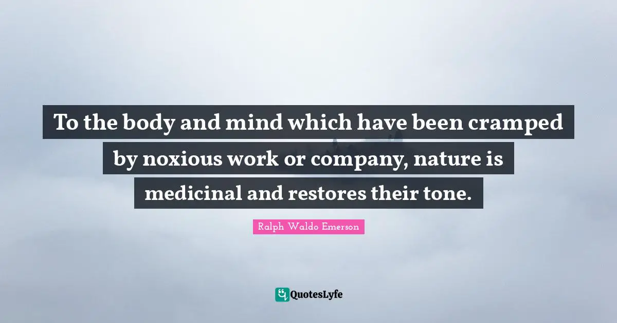 To the body and mind which have been cramped by noxious work or company, nature is medicinal and restores their tone.
