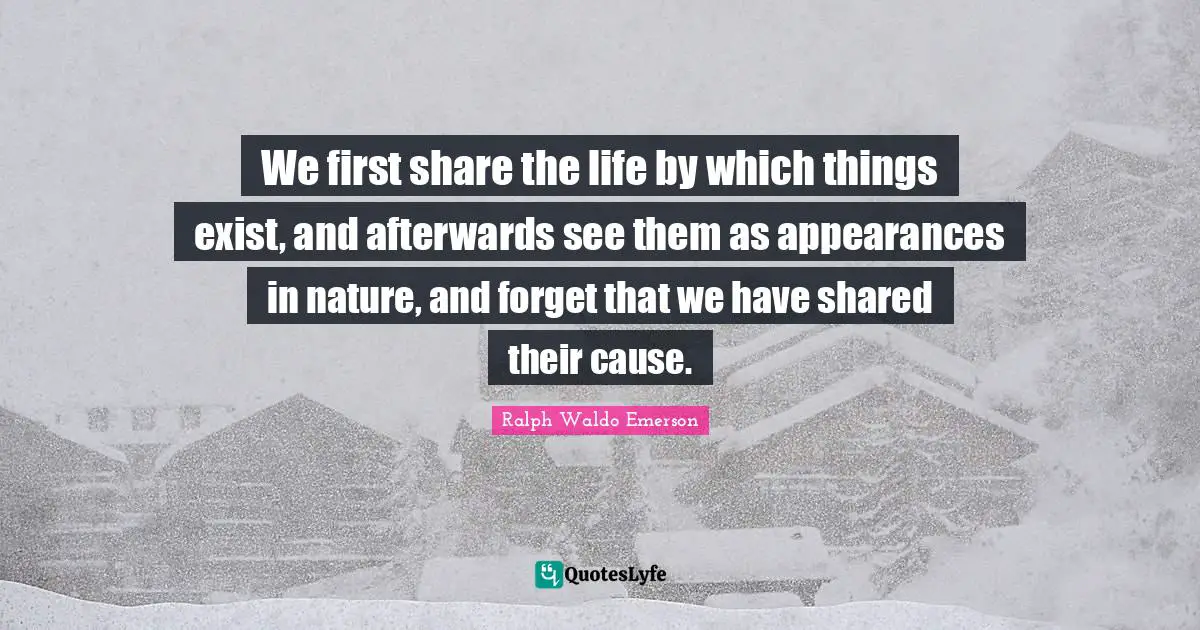We first share the life by which things exist, and afterwards see them as appearances in nature, and forget that we have shared their cause.