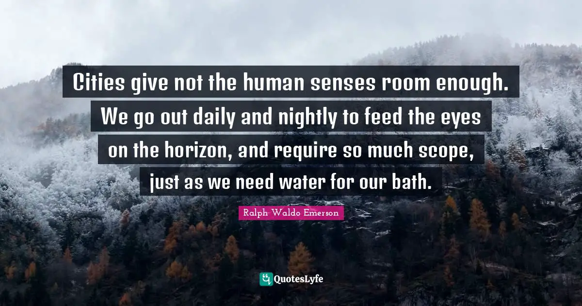 Cities give not the human senses room enough. We go out daily and nightly to feed the eyes on the horizon, and require so much scope, just as we need water for our bath.
