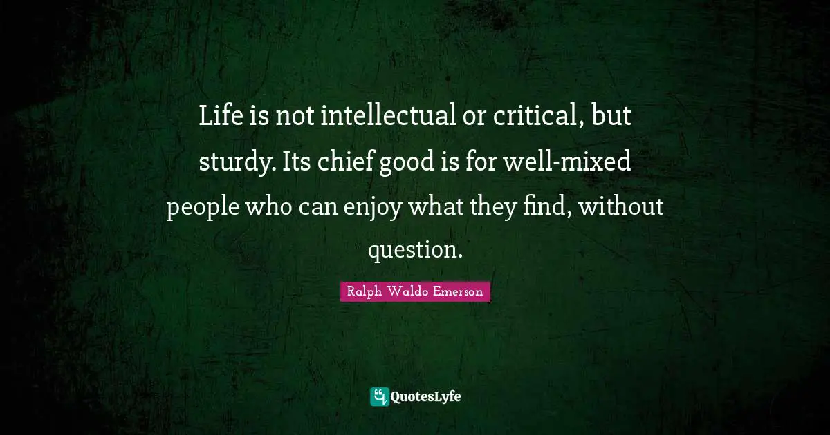 Life is not intellectual or critical, but sturdy. Its chief good is for well-mixed people who can enjoy what they find, without question.