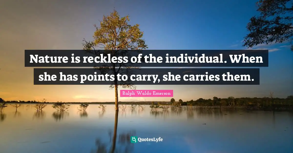Nature is reckless of the individual. When she has points to carry, she carries them.