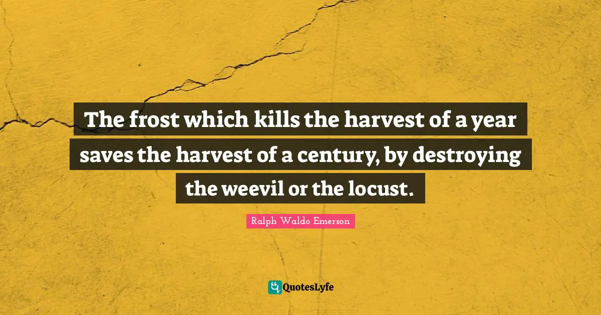 The frost which kills the harvest of a year saves the harvest of a century, by destroying the weevil or the locust.