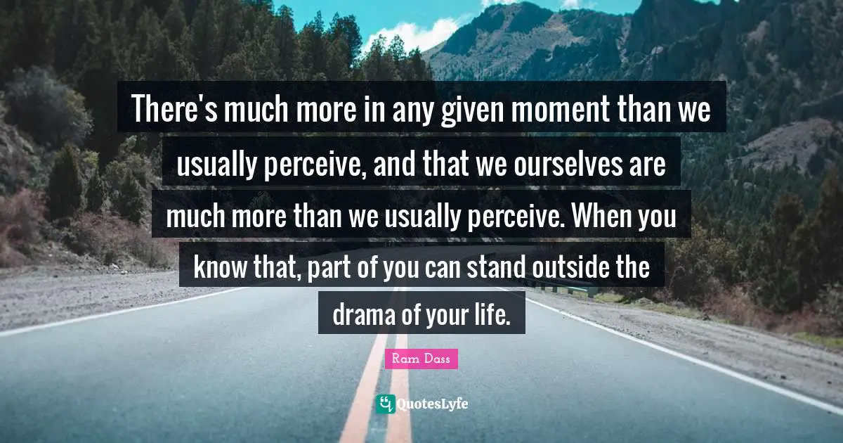 There's much more in any given moment than we usually perceive, and that we ourselves are much more than we usually perceive. When you know that, part of you can stand outside the drama of your life.