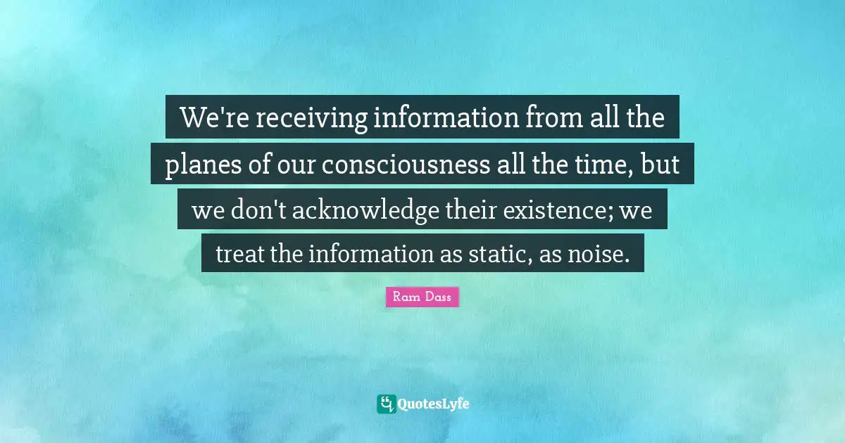 We're receiving information from all the planes of our consciousness all the time, but we don't acknowledge their existence; we treat the information as static, as noise.