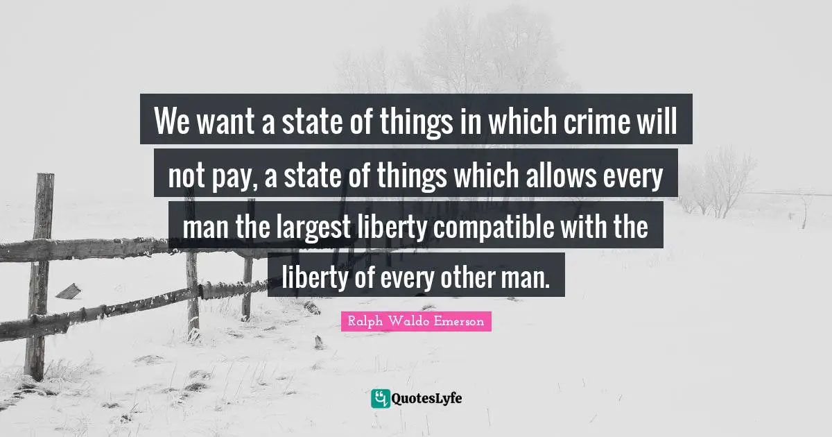 We want a state of things in which crime will not pay, a state of things which allows every man the largest liberty compatible with the liberty of every other man.