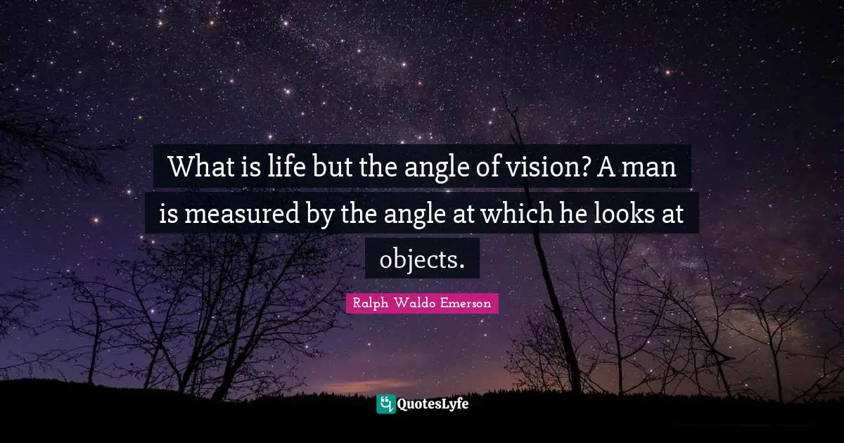 What is life but the angle of vision? A man is measured by the angle at which he looks at objects.