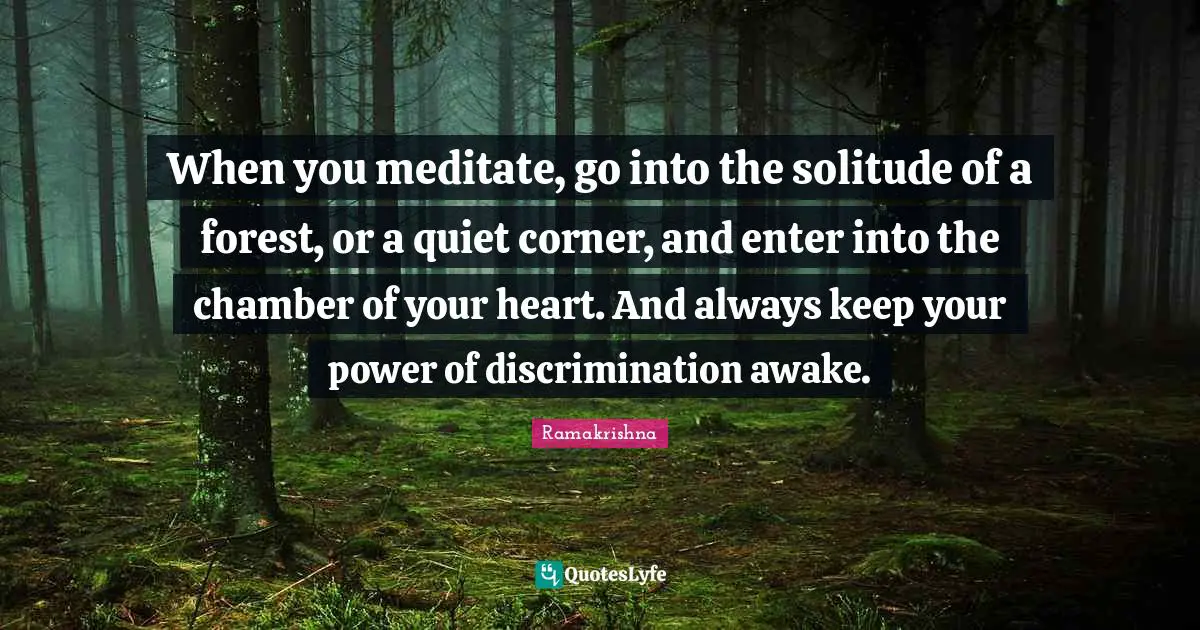 When you meditate, go into the solitude of a forest, or a quiet corner, and enter into the chamber of your heart. And always keep your power of discrimination awake.