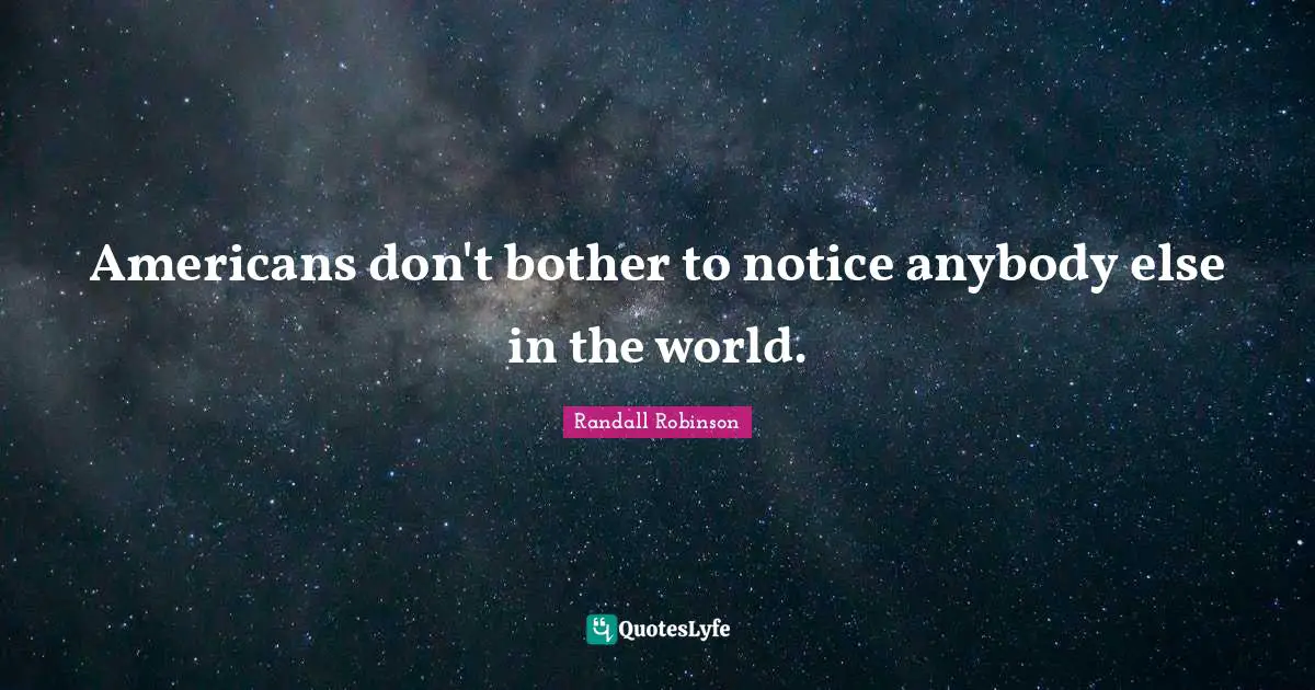 Americans don't bother to notice anybody else in the world.