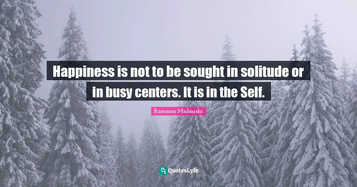 Happiness is not to be sought in solitude or in busy centers. It is in the Self.
