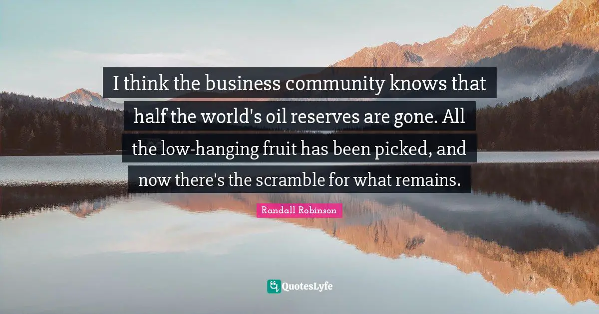 I think the business community knows that half the world's oil reserves are gone. All the low-hanging fruit has been picked, and now there's the scramble for what remains.