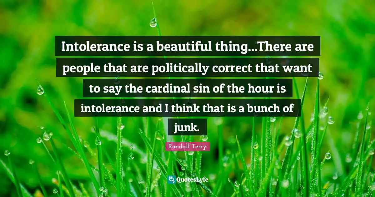 Intolerance is a beautiful thing...There are people that are politically correct that want to say the cardinal sin of the hour is intolerance and I think that is a bunch of junk.