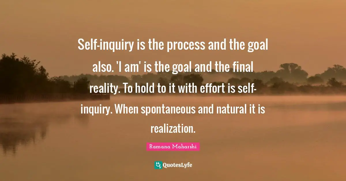 Self-inquiry is the process and the goal also. 'I am' is the goal and the final reality. To hold to it with effort is self-inquiry. When spontaneous and natural it is realization.