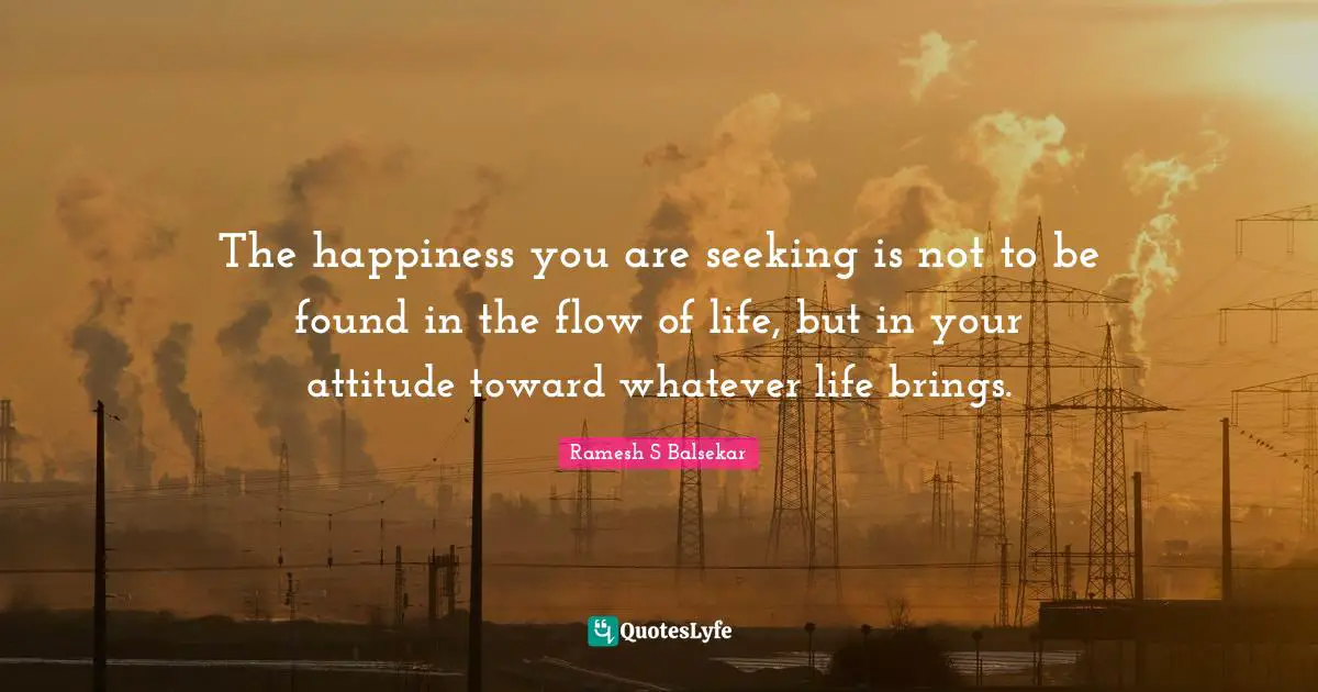 Seeking Quotes: "The happiness you are seeking is not to be found in the flow of life, but in your attitude toward whatever life brings."