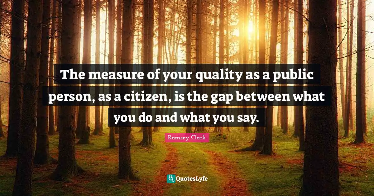 The measure of your quality as a public person, as a citizen, is the gap between what you do and what you say.