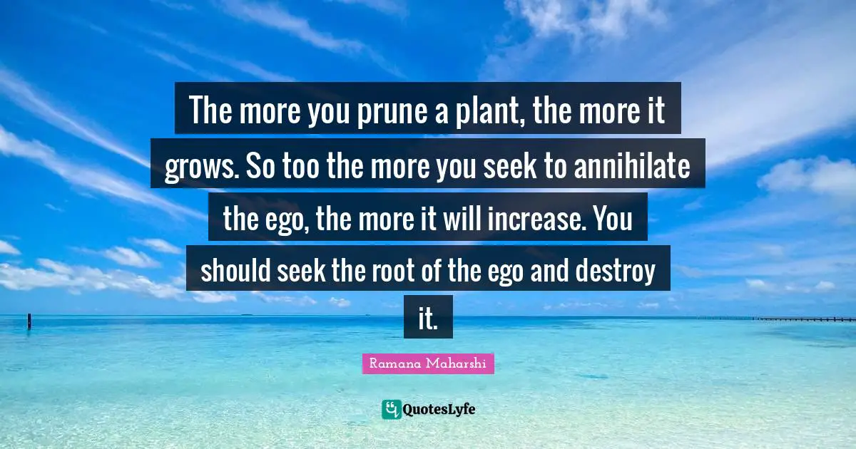 The more you prune a plant, the more it grows. So too the more you seek to annihilate the ego, the more it will increase. You should seek the root of the ego and destroy it.
