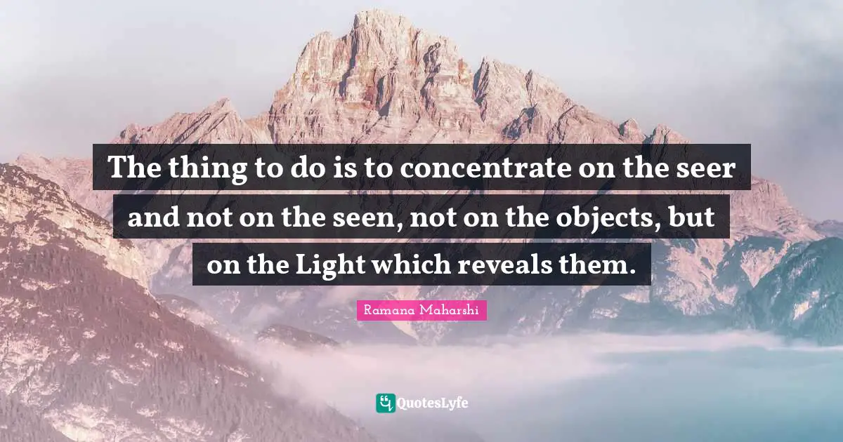 The thing to do is to concentrate on the seer and not on the seen, not on the objects, but on the Light which reveals them.