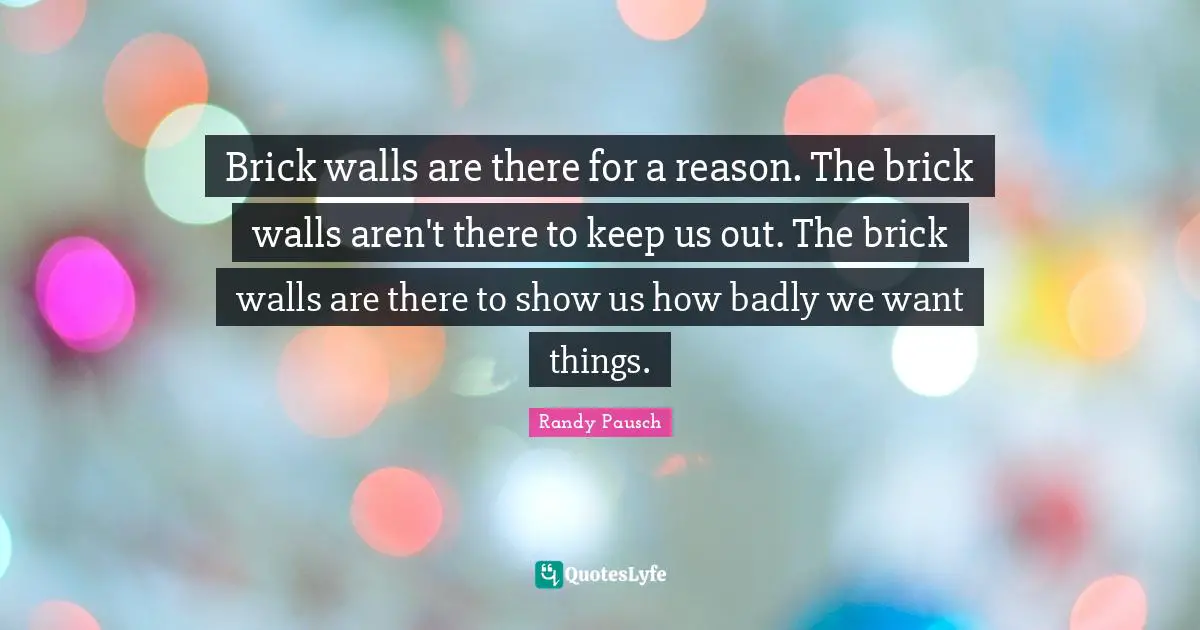 Brick walls are there for a reason. The brick walls aren't there to keep us out. The brick walls are there to show us how badly we want things.