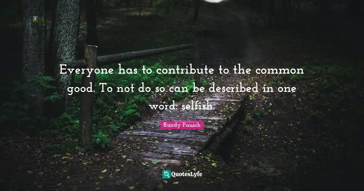 Common Good Quotes: "Everyone has to contribute to the common good. To not do so can be described in one word: selfish."