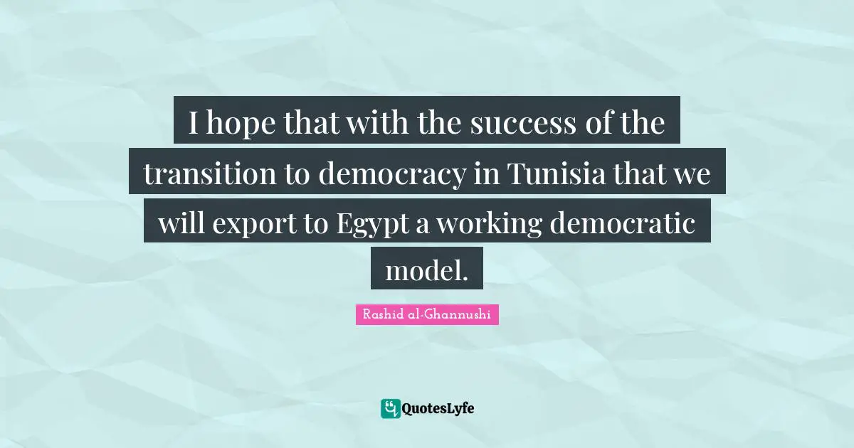 I hope that with the success of the transition to democracy in Tunisia that we will export to Egypt a working democratic model.