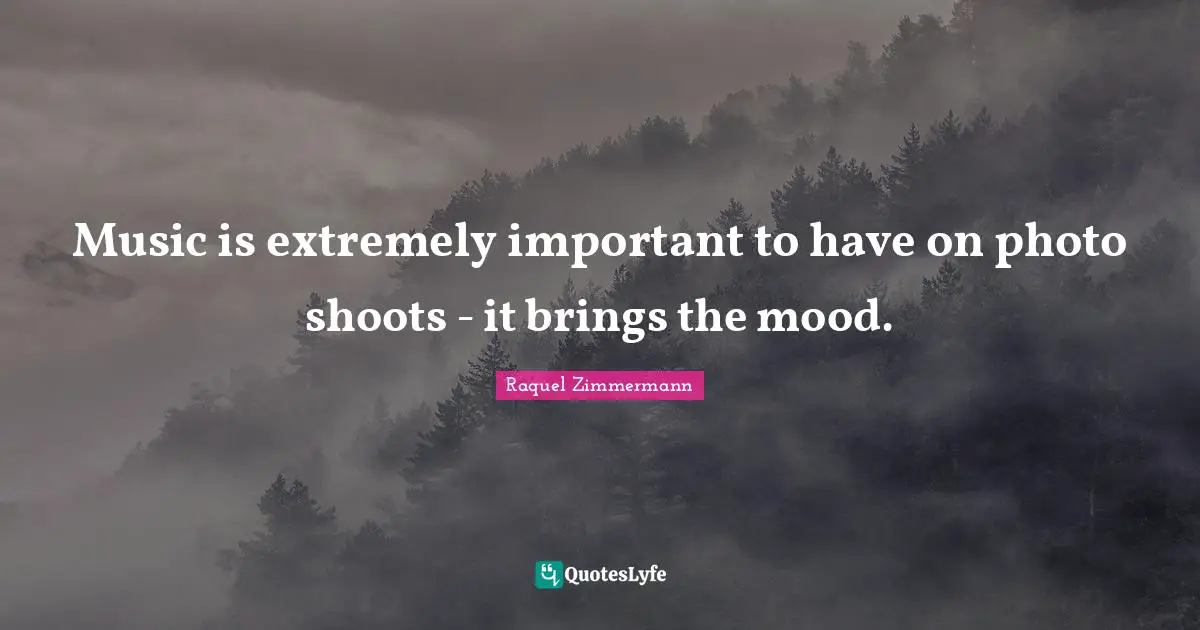 Raquel Zimmermann Quotes: "Music is extremely important to have on photo shoots - it brings the mood."