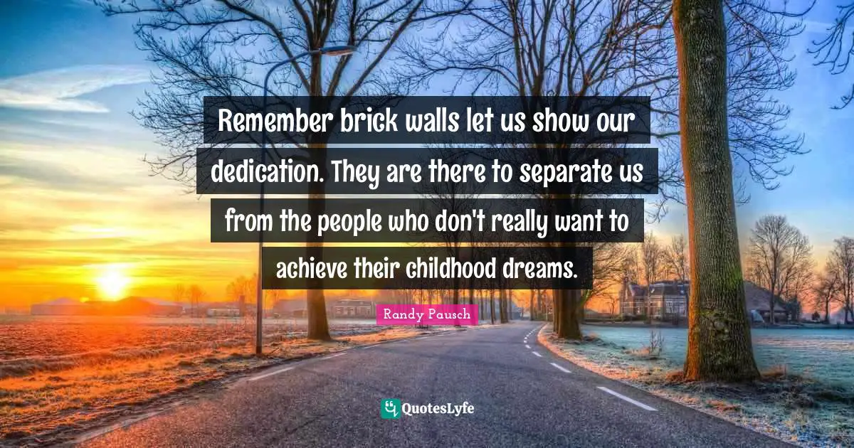 Remember brick walls let us show our dedication. They are there to separate us from the people who don't really want to achieve their childhood dreams.