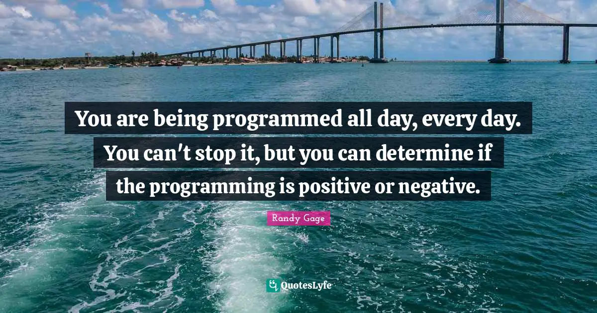 Positive Affirmation Quotes: "You are being programmed all day, every day. You can't stop it, but you can determine if the programming is positive or negative."