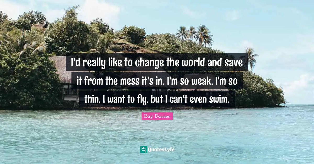 I'd really like to change the world and save it from the mess it's in. I'm so weak, I'm so thin, I want to fly, but I can't even swim.