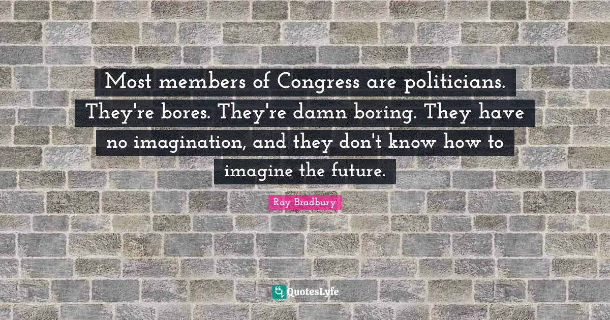Most members of Congress are politicians. They're bores. They're damn boring. They have no imagination, and they don't know how to imagine the future.