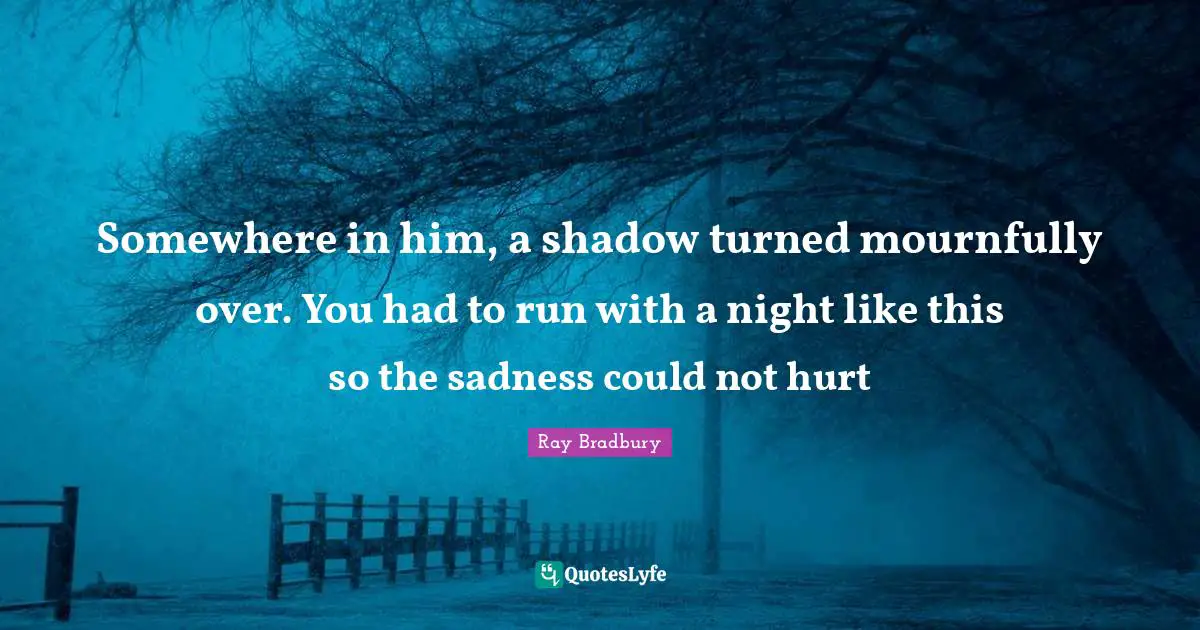 Somewhere in him, a shadow turned mournfully over. You had to run with a night like this so the sadness could not hurt