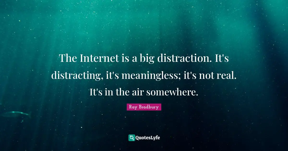 The Internet is a big distraction. It's distracting, it's meaningless; it's not real. It's in the air somewhere.