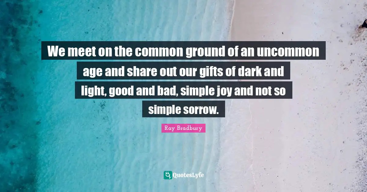 Common Ground Quotes: "We meet on the common ground of an uncommon age and share out our gifts of dark and light, good and bad, simple joy and not so simple sorrow."