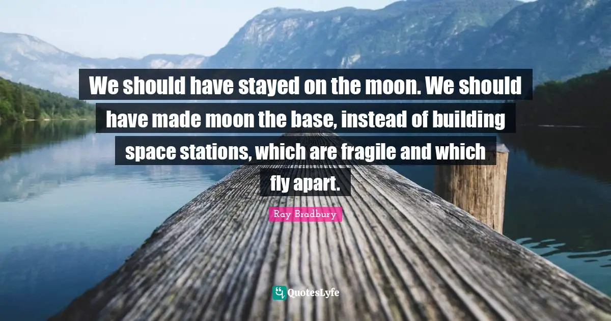 We should have stayed on the moon. We should have made moon the base, instead of building space stations, which are fragile and which fly apart.