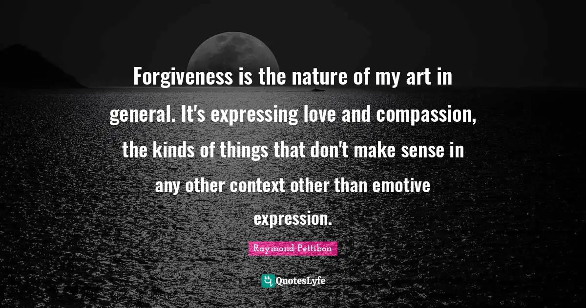 Forgiveness is the nature of my art in general. It's expressing love and compassion, the kinds of things that don't make sense in any other context other than emotive expression.