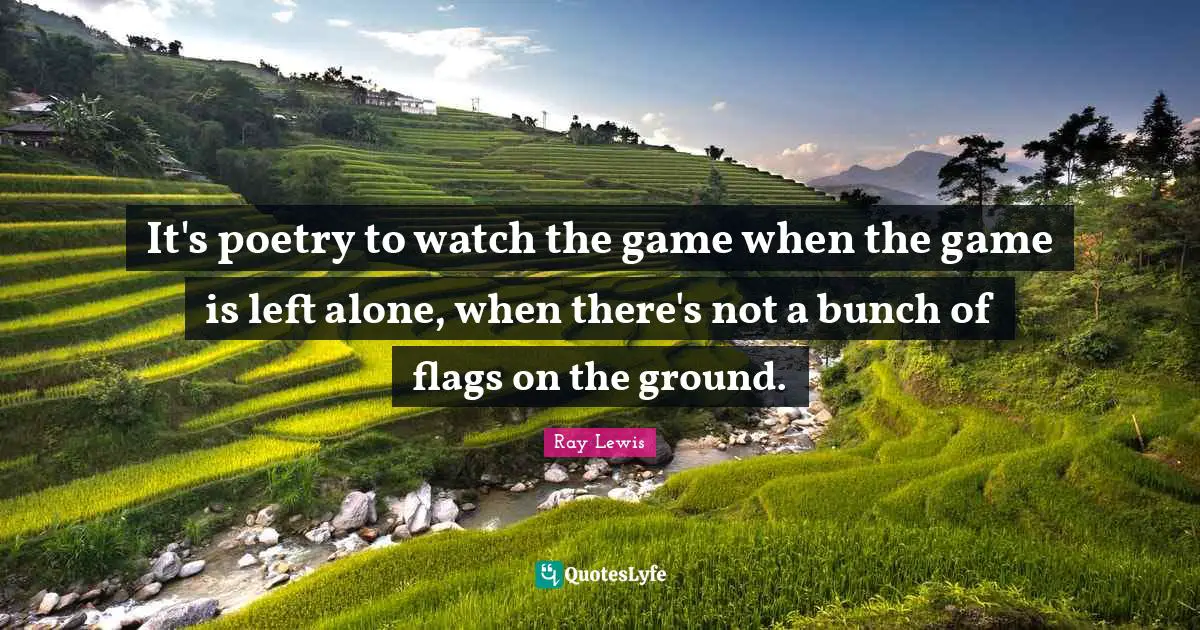 It's poetry to watch the game when the game is left alone, when there's not a bunch of flags on the ground.