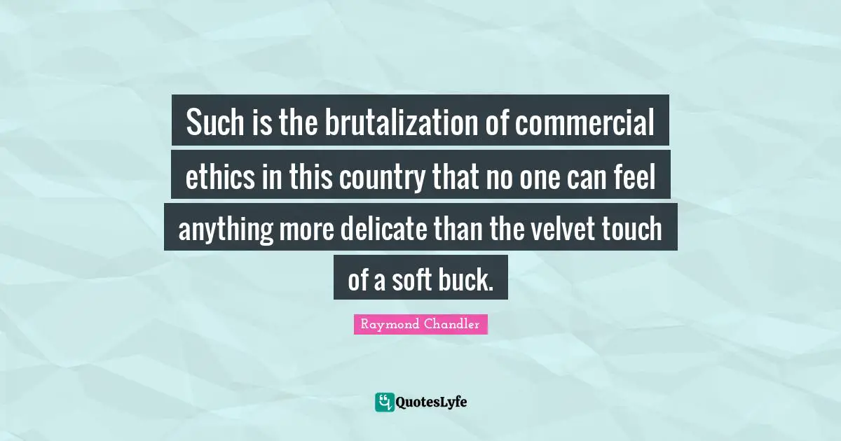 Such is the brutalization of commercial ethics in this country that no one can feel anything more delicate than the velvet touch of a soft buck.