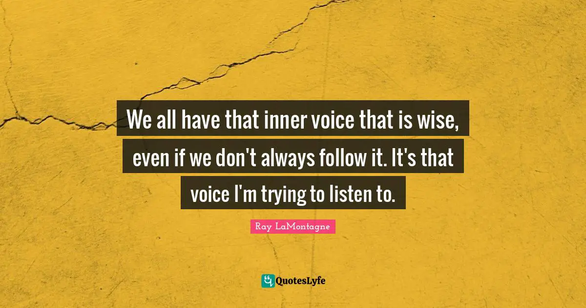 We all have that inner voice that is wise, even if we don't always follow it. It's that voice I'm trying to listen to.