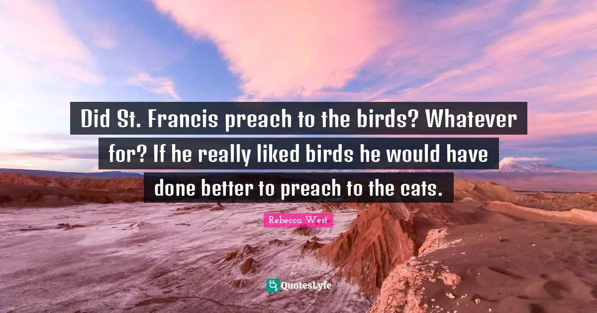 Did St. Francis preach to the birds? Whatever for? If he really liked birds he would have done better to preach to the cats.