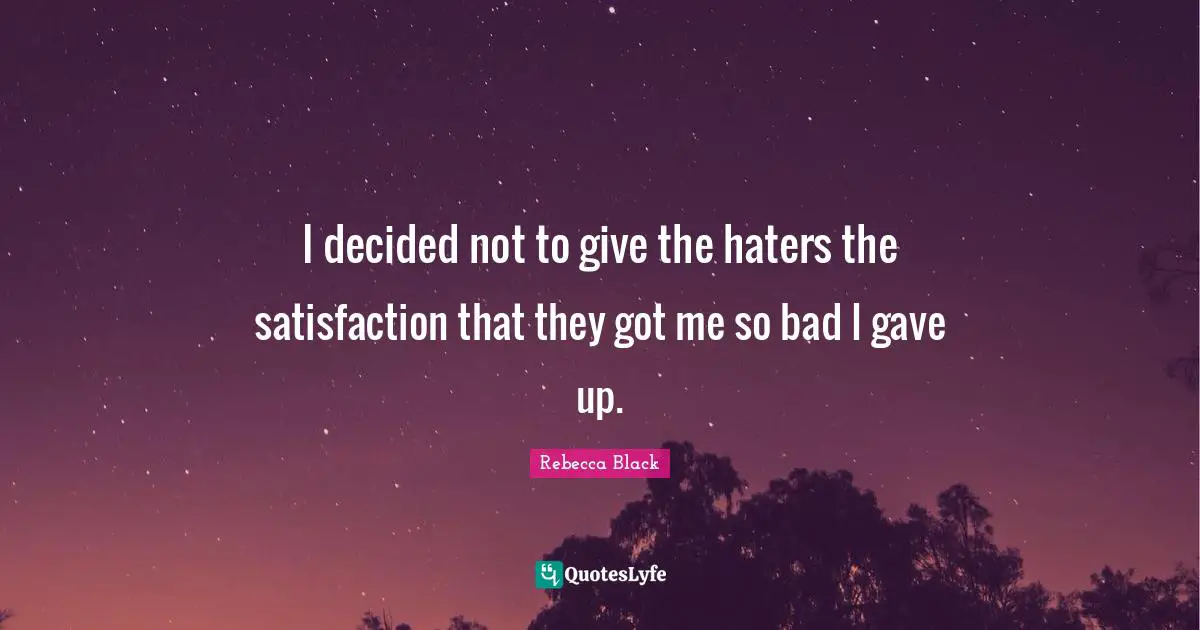I decided not to give the haters the satisfaction that they got me so bad I gave up.