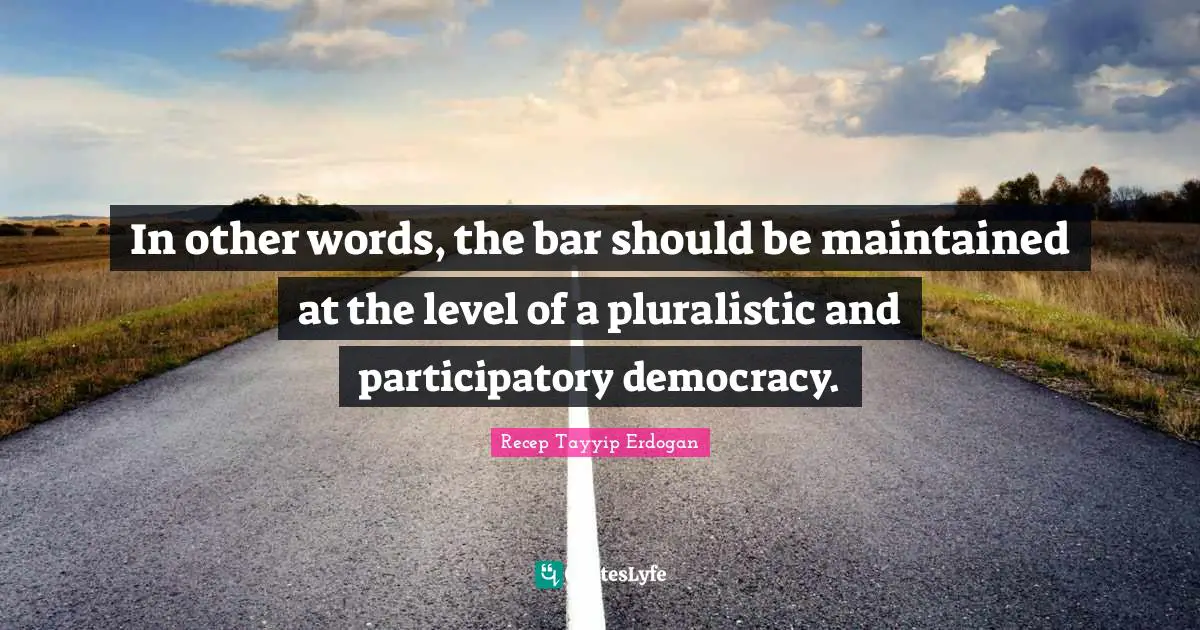 In other words, the bar should be maintained at the level of a pluralistic and participatory democracy.