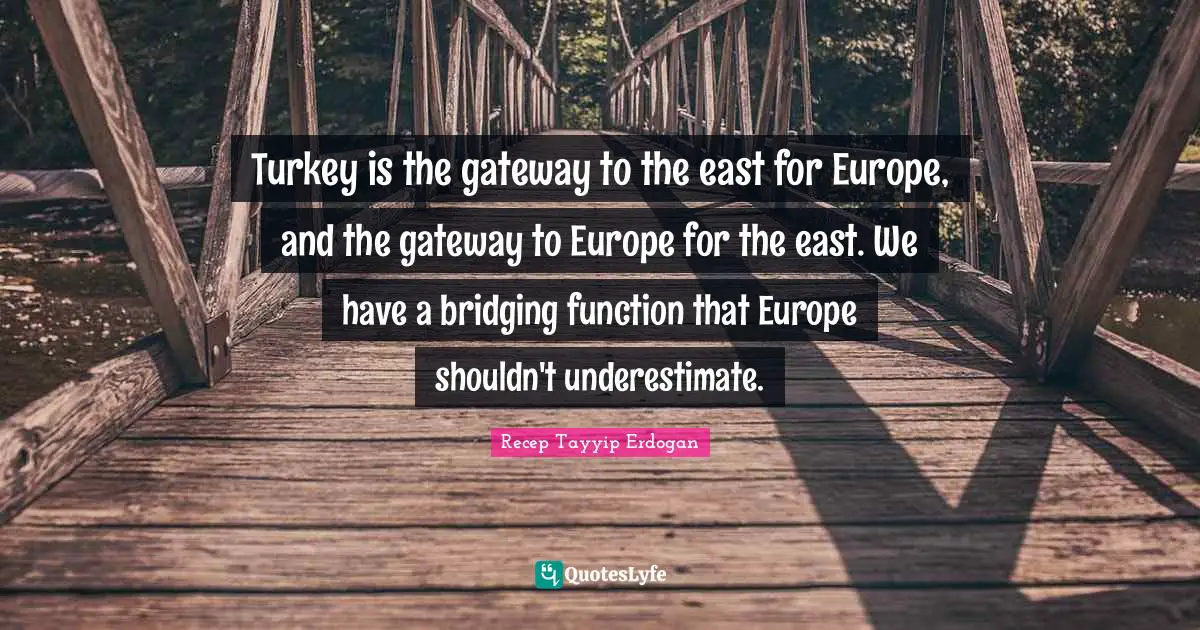 Function Quotes: "Turkey is the gateway to the east for Europe, and the gateway to Europe for the east. We have a bridging function that Europe shouldn't underestimate."