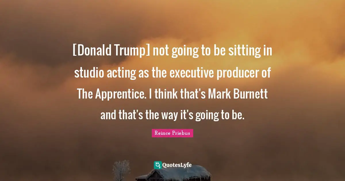 Apprentice Quotes: "[Donald Trump] not going to be sitting in studio acting as the executive producer of The Apprentice. I think that's Mark Burnett and that's the way it's going to be."