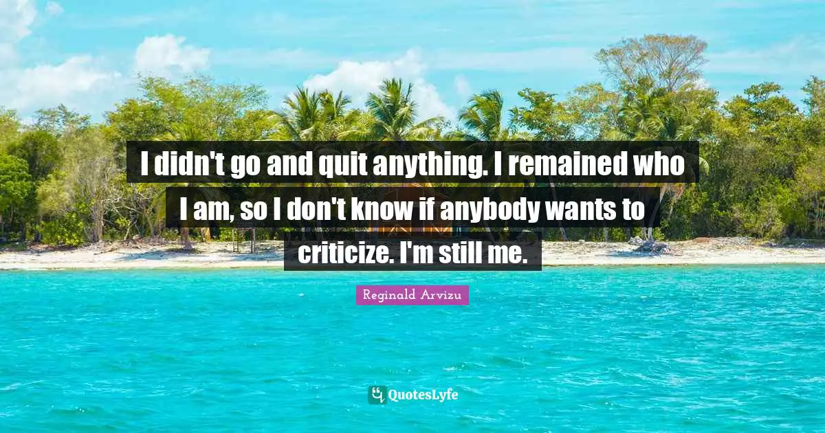 I didn't go and quit anything. I remained who I am, so I don't know if anybody wants to criticize. I'm still me.