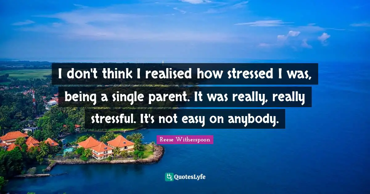 I don't think I realised how stressed I was, being a single parent. It was really, really stressful. It's not easy on anybody.