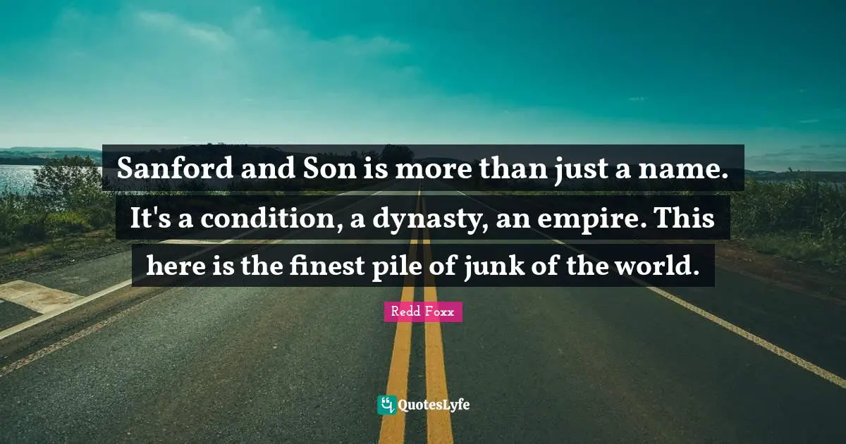 Sanford and Son is more than just a name. It's a condition, a dynasty, an empire. This here is the finest pile of junk of the world.